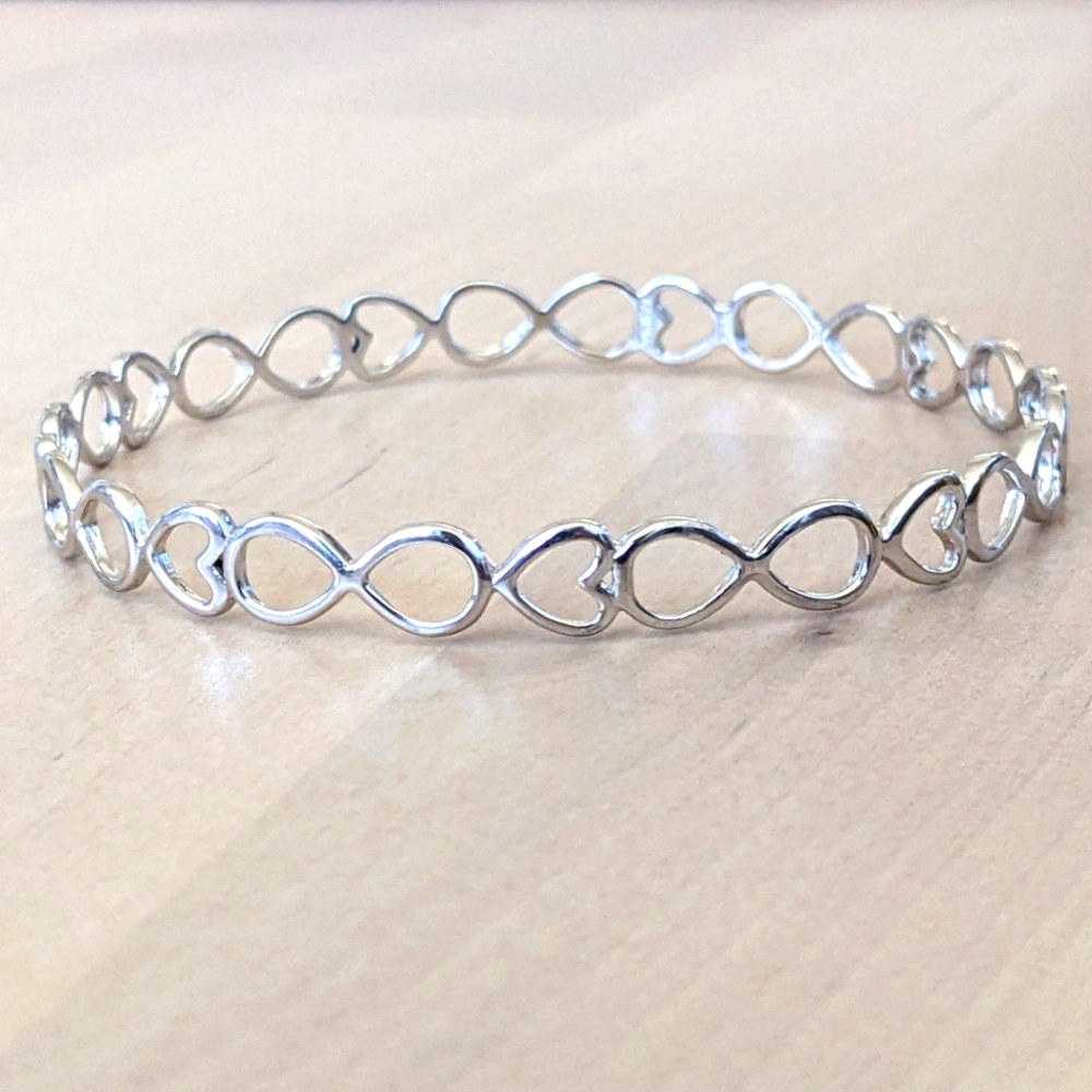 Infinity heart sterling silver 925 bangle bracelet